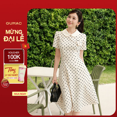 [VOUCHER 25%] Đầm Nữ GUMAC Form A Cổ Lá Sen Eo Tôn Dáng Có Túi Sườn Tiện Lợi Đính Hoa 3D Thanh Lịch LDG07082