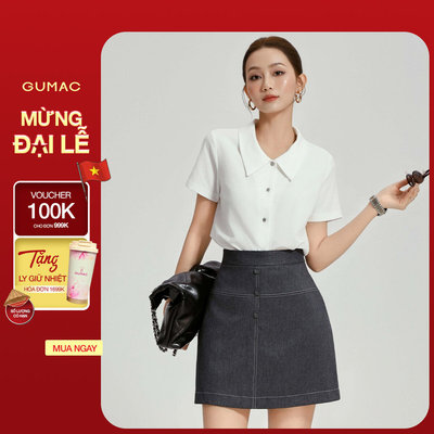 Áo Sơ Mi Nữ Form Lửng GUMAC Áo Cổ Lá Nhọn Cài Nút Kim Loại Thanh Lịch Công Sở AG04100