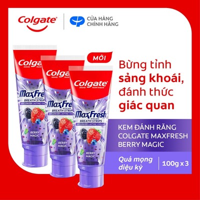 Bộ 3 Kem đánh răng Colgate MaxFresh Hương nhiệt đới, tinh thể cầu vồng the mát 100g/ tuýp