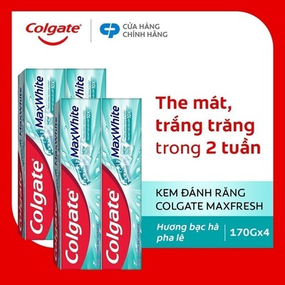 Bộ 4 Kem đánh răng Colgate MaxWhite tinh thể the mát, trắng răng trong 2 tuần