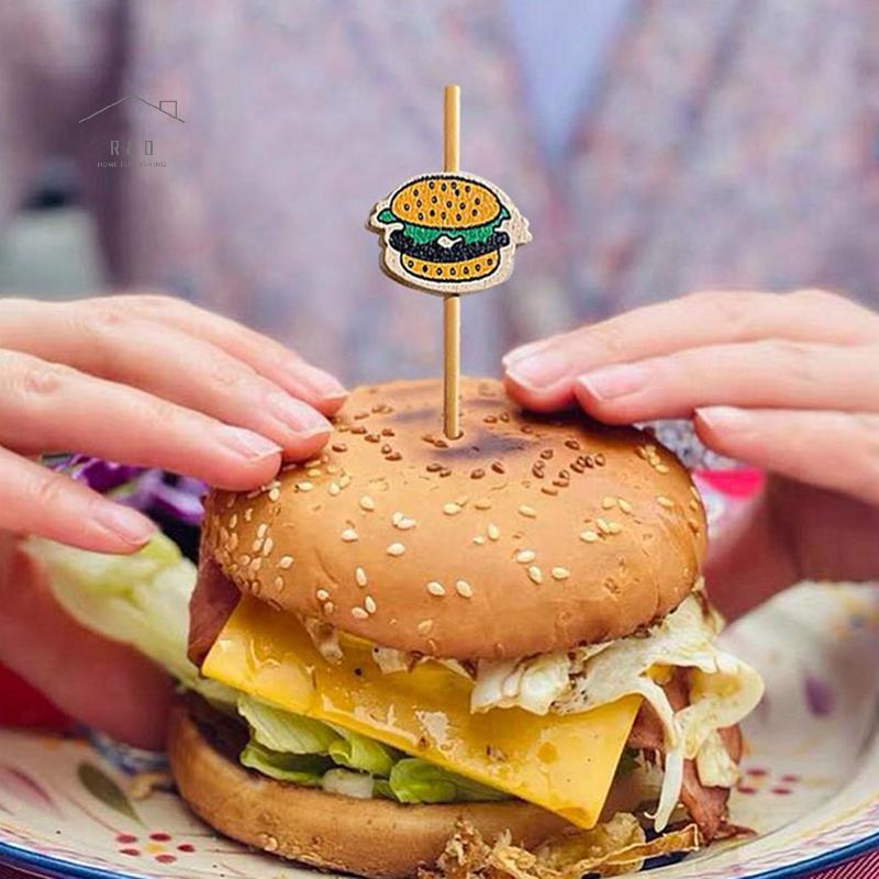 RO > 100 Chiếc Hamburger Trang Trí Tre Sti Dùng Một Lần Trái Cây Sti Sna Xiên Đảng Buffet Tre Thực P