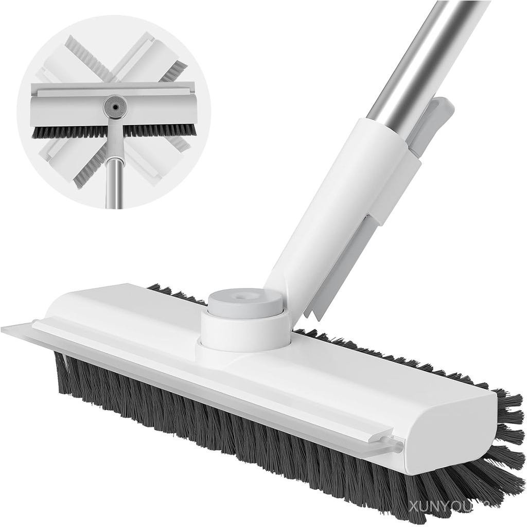 Floor Scrub Brush with Long Handle, 3 in 1 Scrape and Heavy-Duty Stiff Bristle Scrubber Brush Broom 