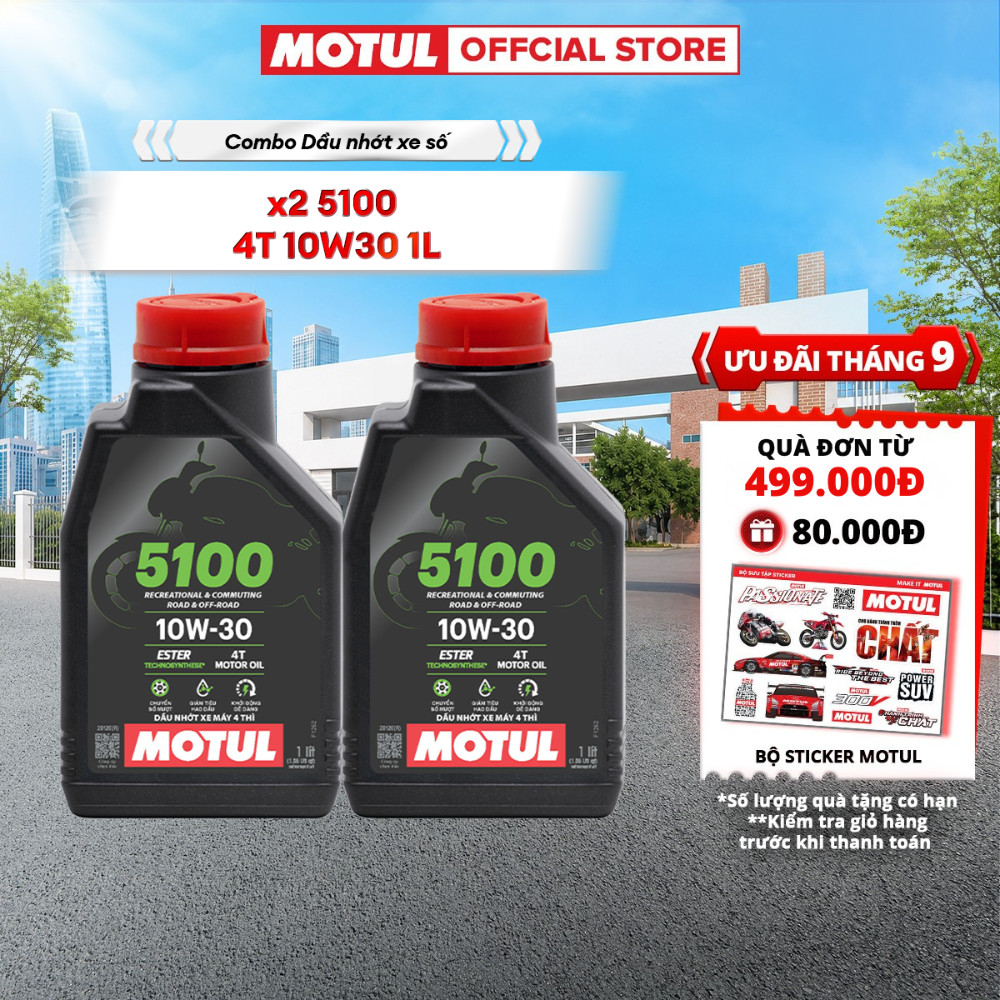 Combo 2 Dầu nhớt xe máy Motul 5100 4T 10W30 1L