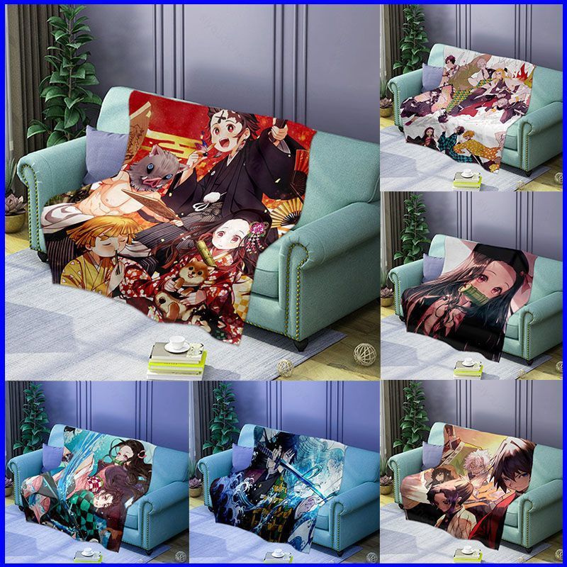 Demon Slayer Sang Trọng Chăn Flannel Sofa Quilt Haori Tanjirou Nezuko Phòng Ngủ Trang Trí Nhà Mềm Mạ