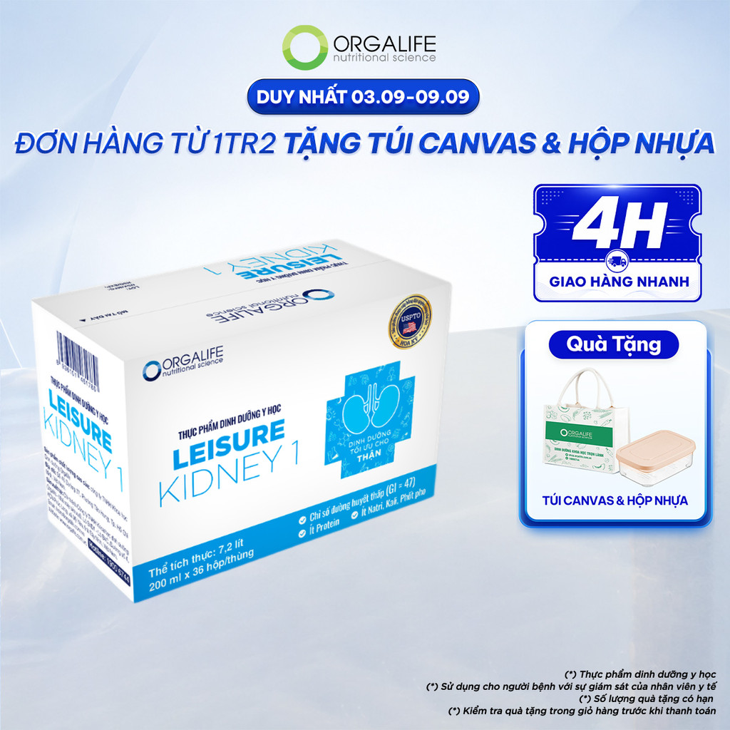 Thùng 36 Hộp LEISURE KIDNEY 1 Dinh Dưỡng Hỗ Trợ Giảm Protein (200ml/Hộp)