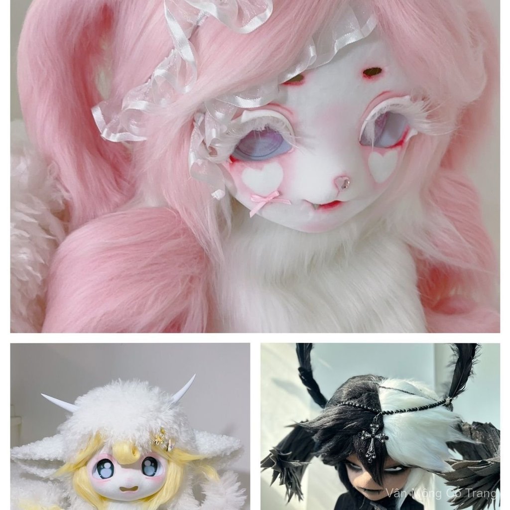 Đầu thú kig furry fursuit lông mềm mịn, hóa trang cosplay biểu diễn ấn tượng