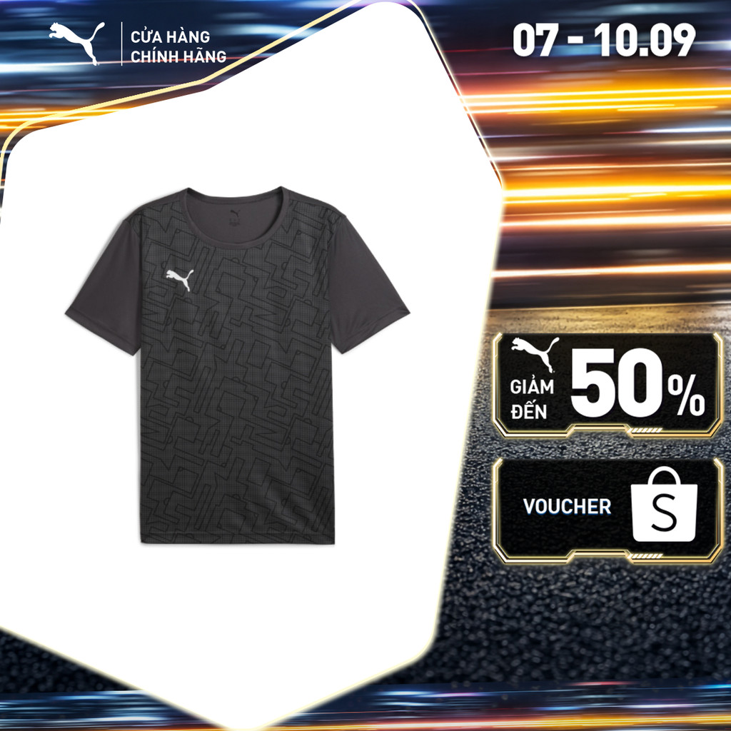 Áo Thun Đá Bóng PUMA Nam indRISE Graphic Jersey Asphalt-Black Màu Xám