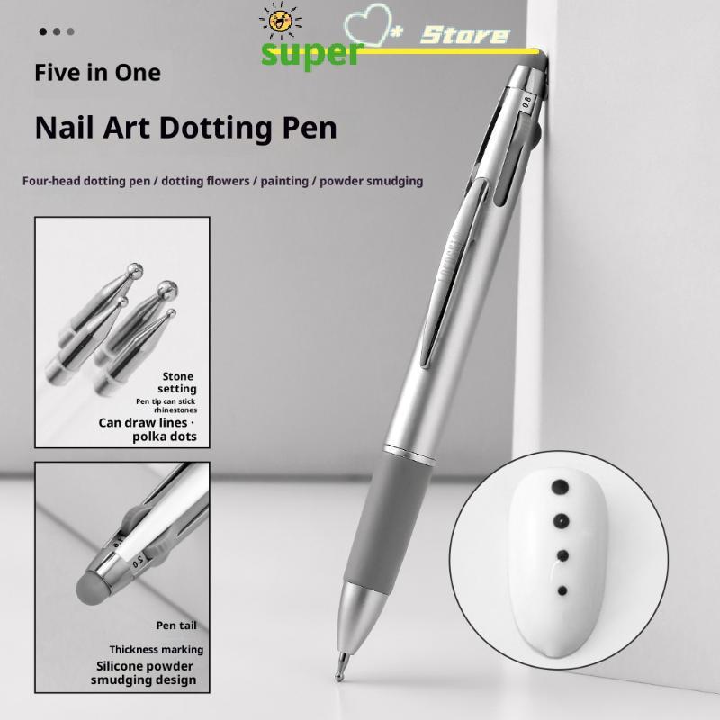 AN.MART 4in1 Nail Dotting Pen Nail Art Dotting Tools In Ballpoint Pen Design Nail Art Tip Dot Paint 