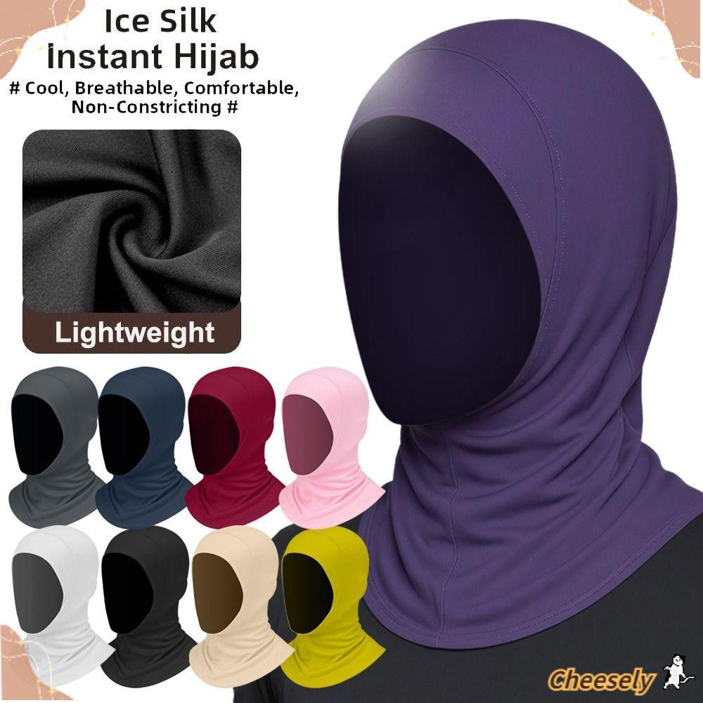 Khăn Hijab nữ CHEESELY, Khăn choàng Hijab cổ lụa băng, Áo Hijab liền màu trơn thanh lịch chống nắng 