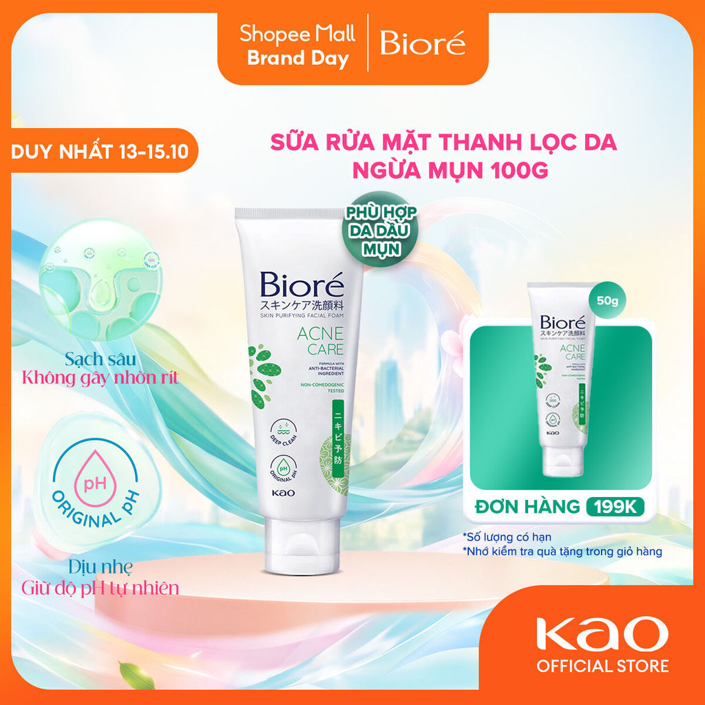 Biore Sữa Rửa Mặt Thanh Lọc Da - Ngừa Mụn & Kháng Khuẩn 100g