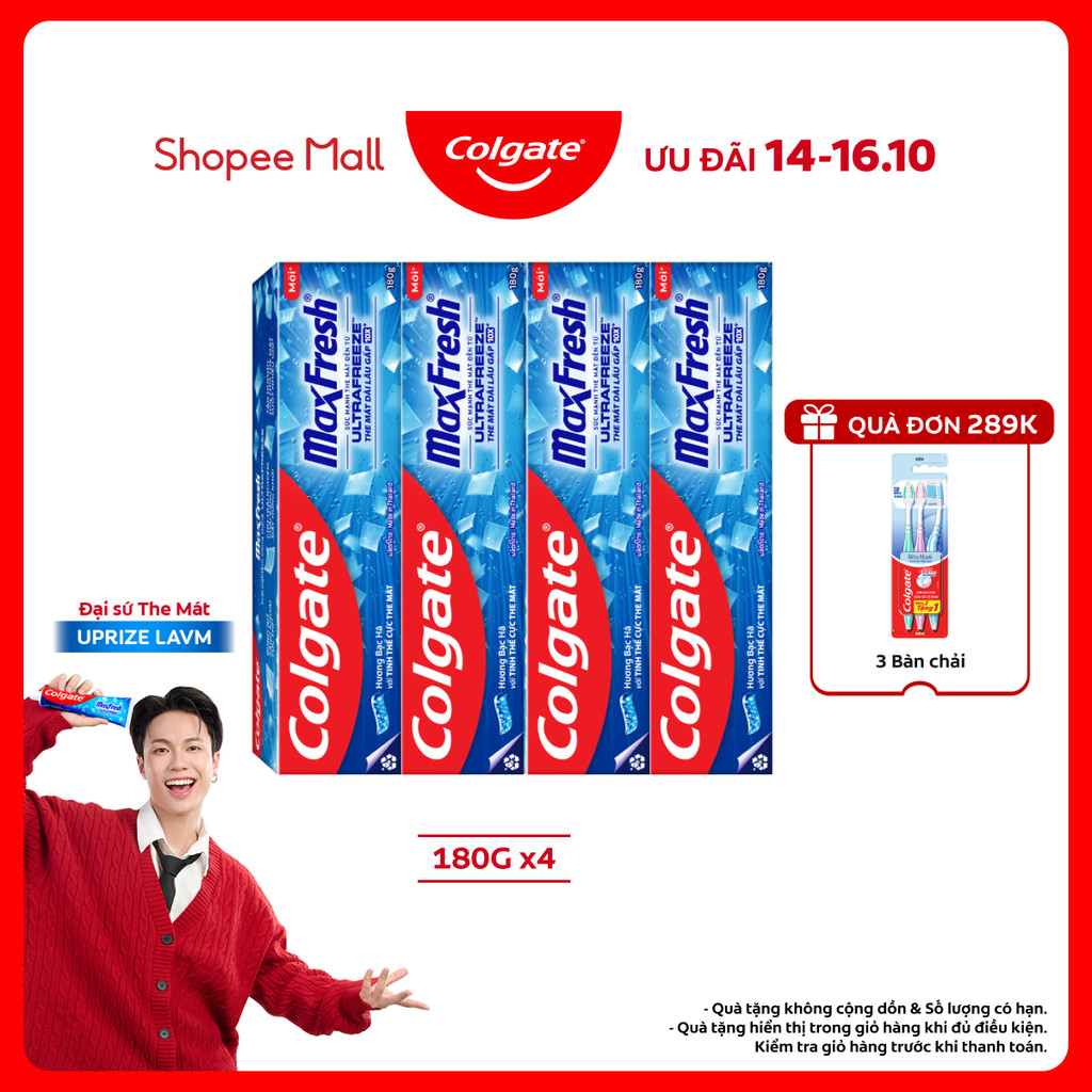 Bộ 4 Kem đánh răng Colgate Maxfresh ULTRA FREEZE the mát gấp 10X 180g/tuýp