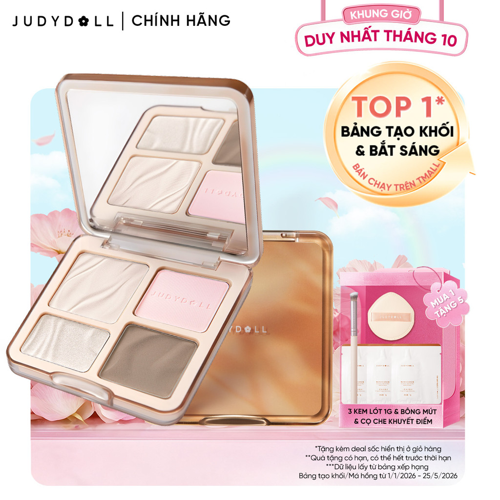 JUDYDOLL Phấn bắt sáng tạo khối 4 ô Highlight Contour Palette Tự nhiên Lâu…