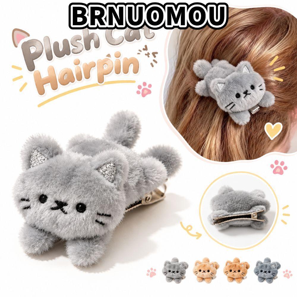 BRNUMOU Mèo Con Nổ Kẹp, Kẹp Tóc Mèo Con Nằm Mềm Mại Sang Trọng, Quà Tặng Phụ Kiện Tóc Mờ Dễ Thương Phong Cách Cô Gái Hoạt Hình Mèo Mỏ Vịt Kẹp Tóc