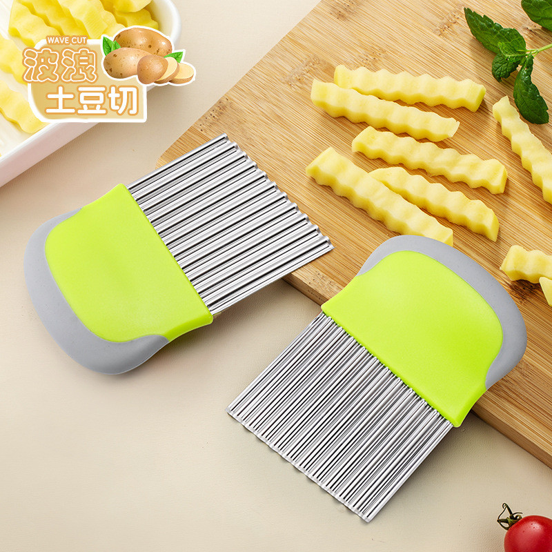 Dao khoai tây sườn sói bằng thép không gỉ sóng — Dụng cụ cắt khoai tây gợn sóng, tiện ích cắt rau củ nhà bếp & gia đình, Dụng cụ cắt dải lạ mắt