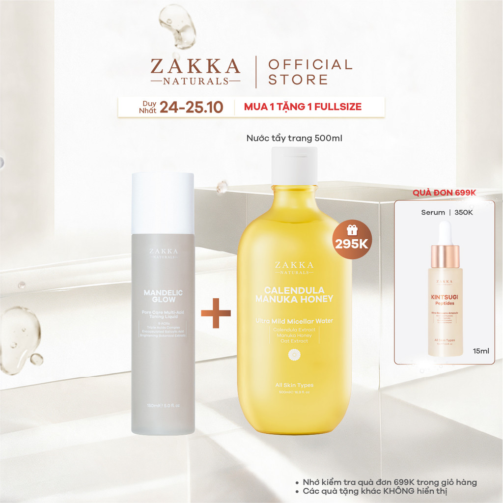 Toner tẩy da chết AHA, BHA Mandelic Glow Zakka Naturals 150ml