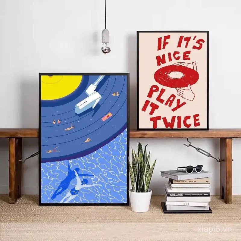 [275] Poster Vinyl in hình đĩa nhạc If It's Nice Play It Twice dán tường - Áp phích đĩa nhạc Retro