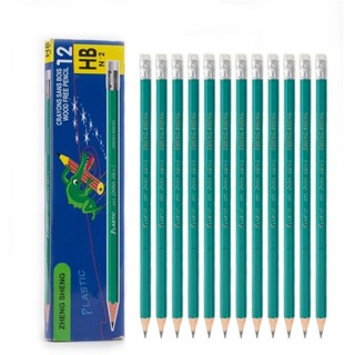  Bộ 12 Bút Chì HB Có Gôm - Bút Chì Nhựa Viết Vẽ Học Sinh Ngòi Mềm Chống Gãy Dụng Cụ Học Tập Trẻ Em 