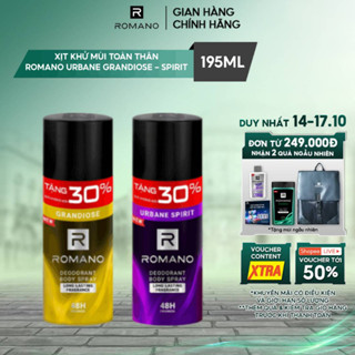 [TĂNG 30% DUNG TÍCH] Xịt khử mùi cho nam toàn thân Romano ngăn mồ hôi và mùi cơ thể Grandiose / Urban Spririt 195ml