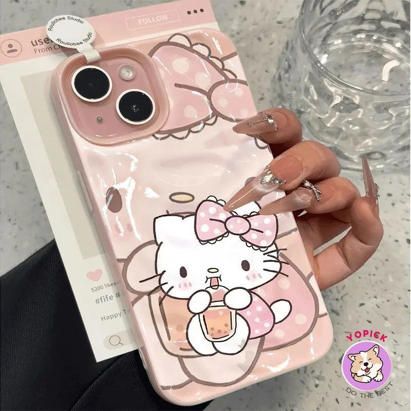 Cute Milk Tea Cat Phone case for IPhone17 16 15 14 13 12 11 Pro Max X XR XS Max 7 8 Plus Cover Carto