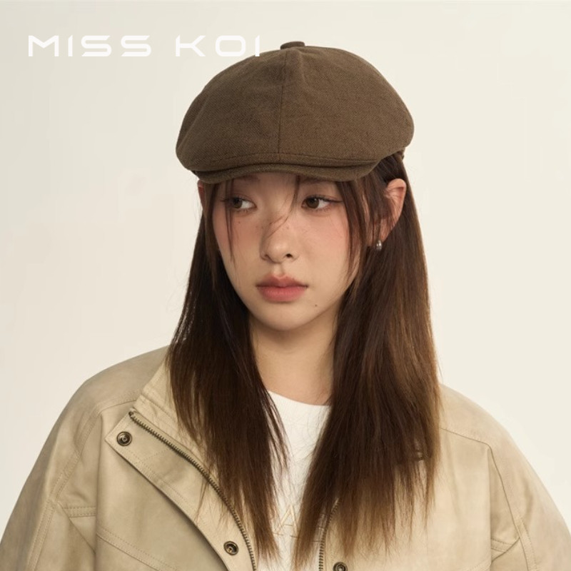 MISSKOI Beret Nữ Phong Cách Mới Mũ Nữ Phía Trước Mũ Phong Cách Mùa Đông Mặt Xuất Hiện Nhỏ Mùa Đông H