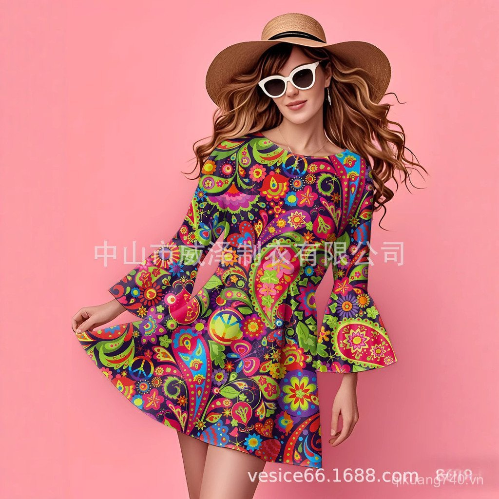 Đầm disco retro style thập niên 70, phong cách hippie - NUQ8