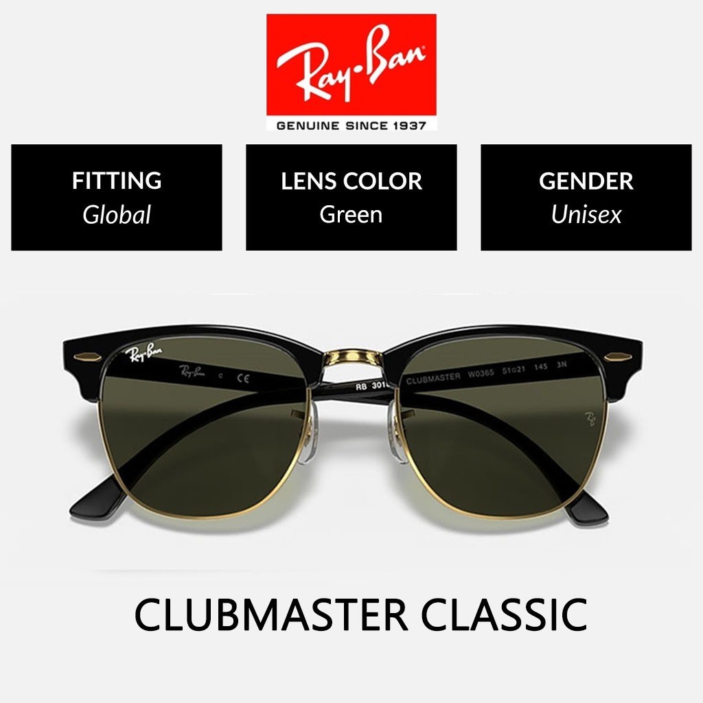 Ray-Ban Clubmaster Asian Fit RB3016 Kính râm Unisex màu xanh đen topi