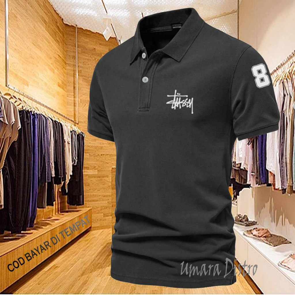 PUTIH Mới Stussy Áo Thun Cổ Polo 8 Chất Lượng Trắng Giordano Cổ Áo Polo Áo Sơ Mi Người Lớn / Áo Thun