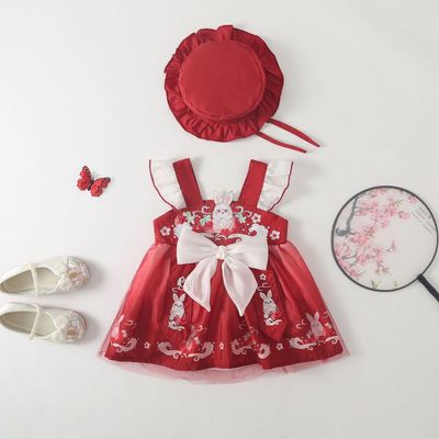 Set Body Váy Cổ Trang Thêu Thỏ Cánh Tiên Nón Bé Gái Sơ Sinh 1 2 Tuổi MINTSCLOSET Quảng Châu - BV7217
