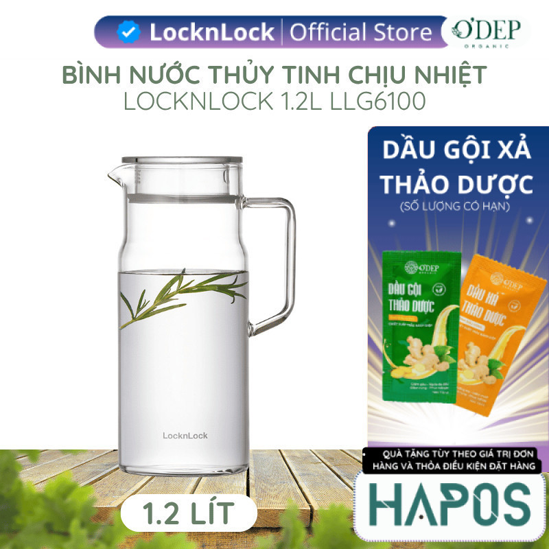 Bình nước thuỷ tinh LocknLock 1.2L chịu nhiệt Metro Glass LLG6100 - HAPOS LSA