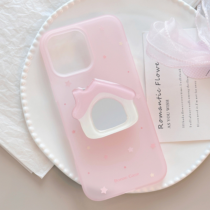 Ins Style Pink House Gương Giá Đỡ Thích Hợp Cho iphone15pro max Apple 16 Ốp Điện Thoại 13 Niche 17
