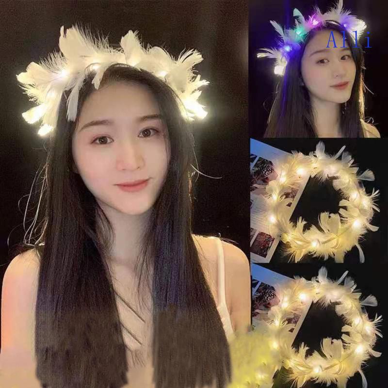 Alli LED Feather Crown Feather Tiara Light Up Angel Headband Mũ đội đầu dạ quang