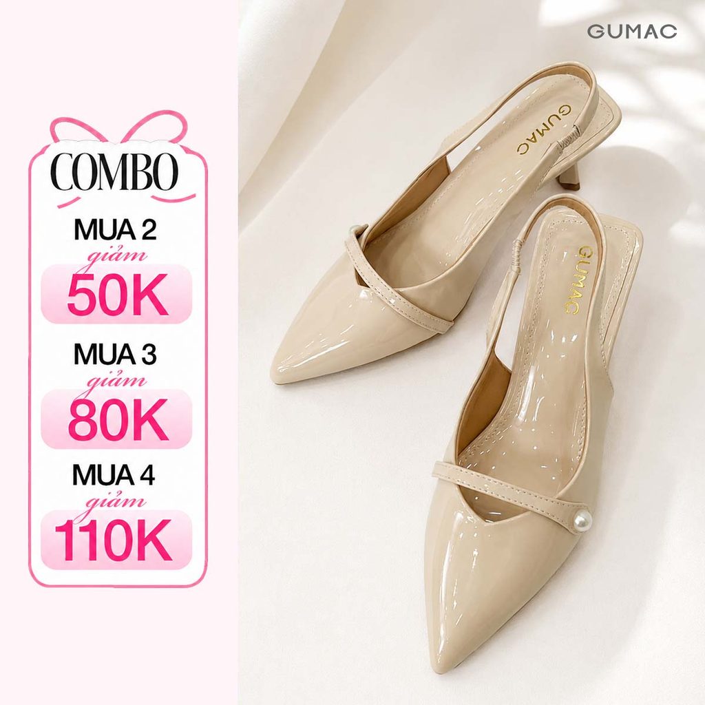 Giày Cao Gót Mũi Nhọn GUMAC Phối Dây Khuy Trang Trí Thanh Lịch GG03018