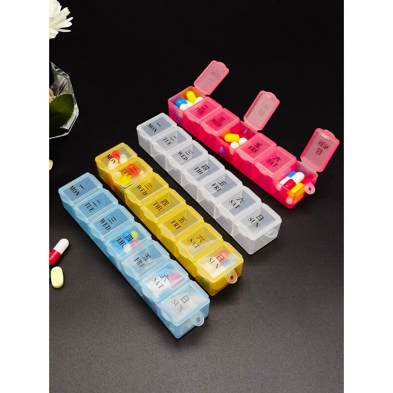 Hộp thuốc Tiếng Trung và Tiếng Anh Hộp thuốc một tuần Hộp đựng thuốc mini dung tích lớn 7 ngày cầm t