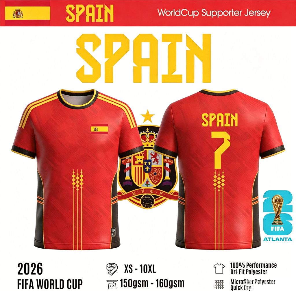 Tùy Chỉnh Miễn Phí Số Tên Pedri 8 Gavi 6 Yamal 19 La Roja Tây Ban Nha Jersey 2026 World Cup Trên Tay