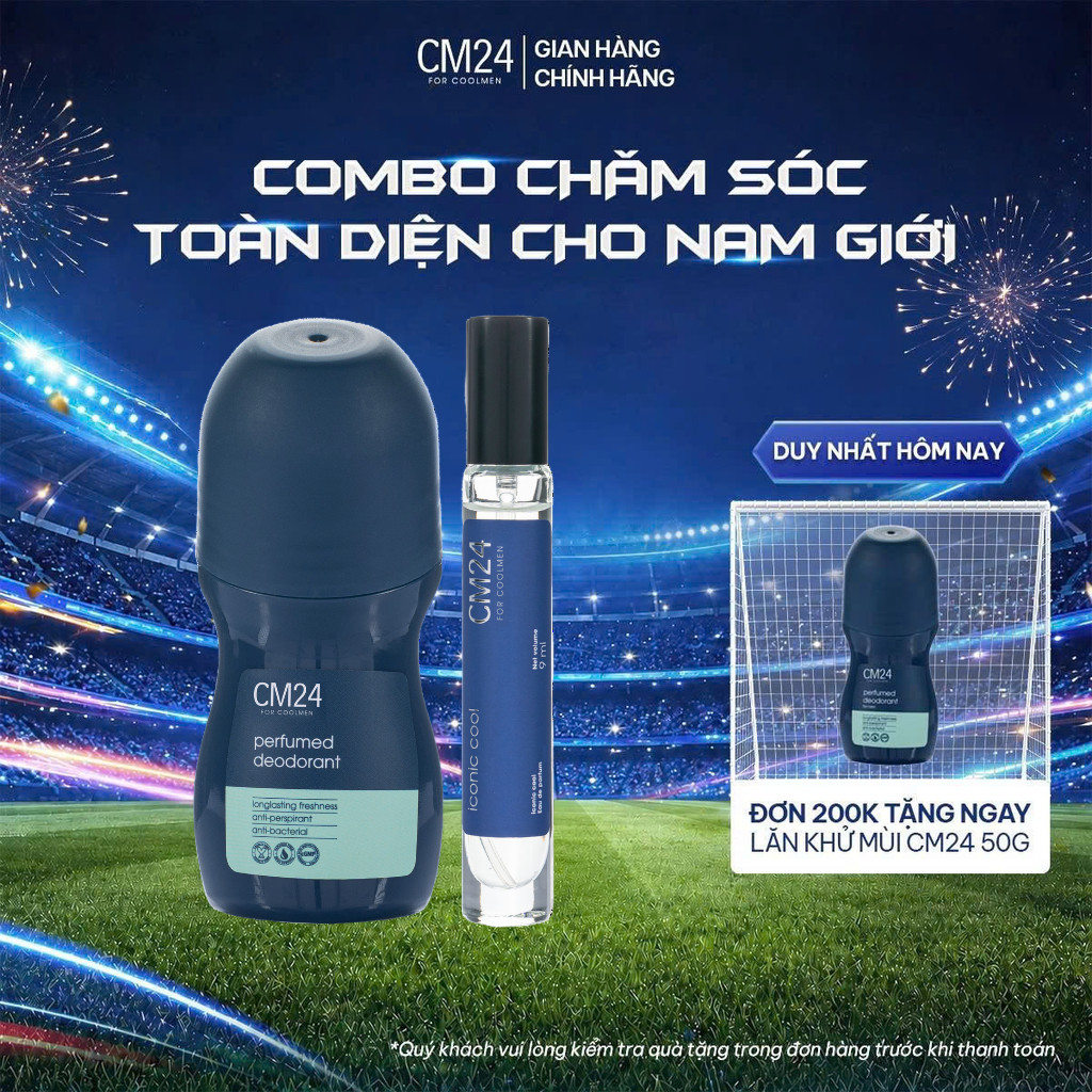 Combo Nước Hoa Iconic Cool 9ml Và Lăn Khử Mùi Khô Thoáng Thương Hiệu CM24 For Coolmen