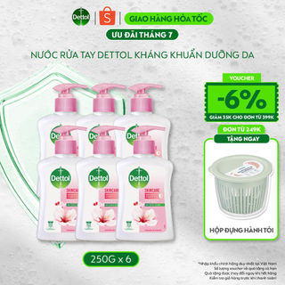 Combo 6 chai nước rửa tay Dettol kháng khuẩn dưỡng da - Chai 250g/Chai