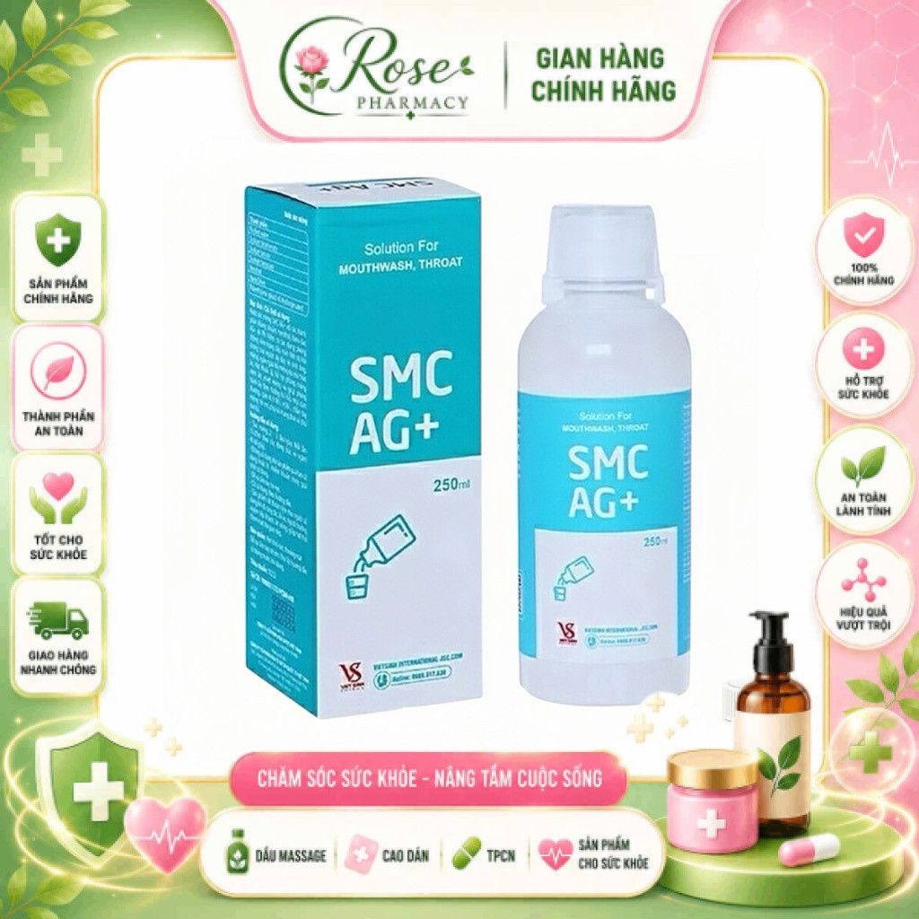 [COMBO 2 CHAI] Nước Súc Miệng SMC Ag+ 250ml – Làm Sạch Khoang Miệng, Thơm Mát