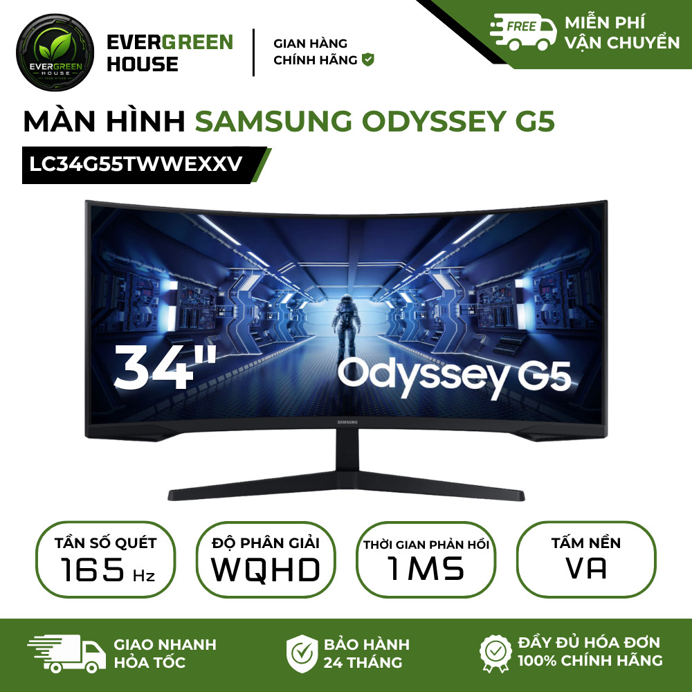 [Full VAT]Màn Hình Gaming Samsung Odyssey G5 LC34G55TWWEXXV 34 Inch Ultra WQHD 165Hz 1ms Cong 1000R