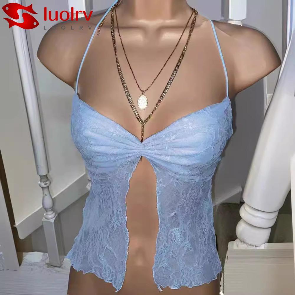 LUOLRV Áo hai dây ren, Dây đeo Spaghetti Grunge Áo Crop Top hoa, Thời trang mùa hè không tay Fairyco