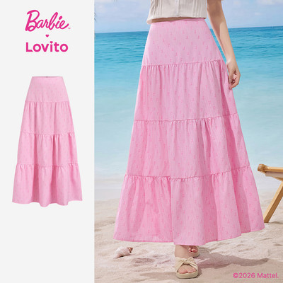 Barbie™ X Lovito Váy Boho Xòe Viền Nhún Xuân/Hè Váy Hồng Cho Nữ LB1AD027
