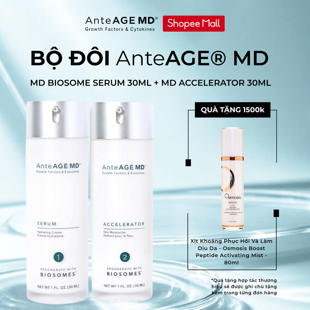 Bộ Đôi Sản Phẩm AnteAGE® MD Biosome System, MD Serum 30ml Và MD Accelerator hỗ trợ trẻ hóa, phục hồi