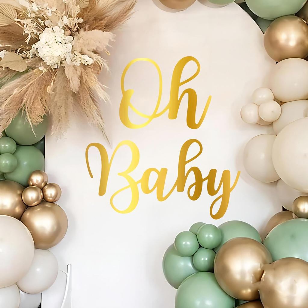 Oh Baby Sign for Backdrop - Decal vàng Oh Baby có giấy chuyển, Vinyl dính lớn Oh Letters Sticker, Pr