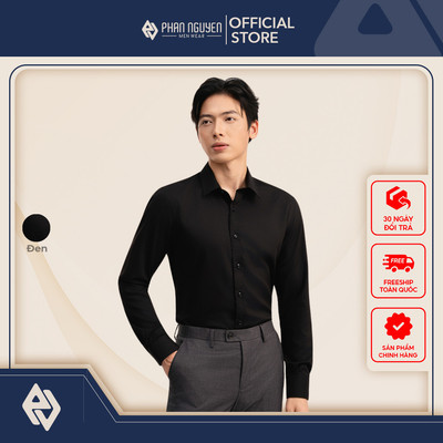 Áo sơ mi dài tay nam đen Phan Nguyễn, chất liệu cao cấp, mềm mát, ít nhăn, form slim fit SMD.1551