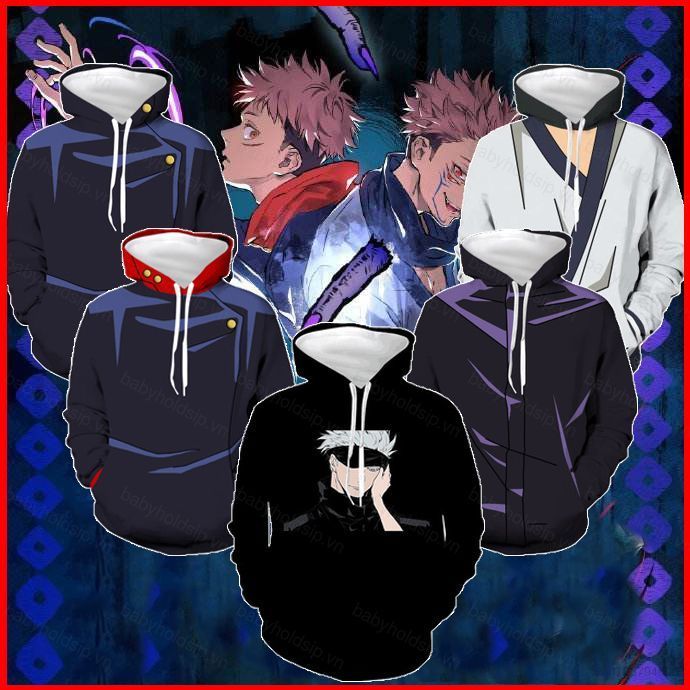 BS1 Jujutsu Kaisen Áo Khoác Nam Cosplay Dài Tay Yuji Gojo Áo Chui Đầu Có Mũ Trùm Đầu Áo Khoác Anime Rời Áo Len