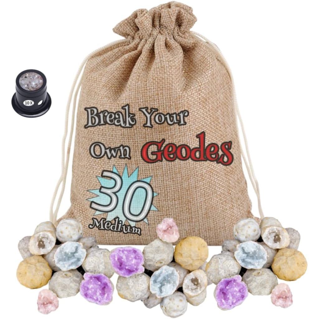 30 Cái Phá vỡ Geodes của riêng bạn, Geode hình cầu tự nhiên, Trung bình 1,2-2.0 ", Geode mở để khám 
