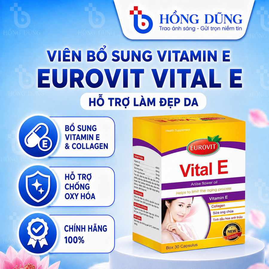 Viên Uống Đẹp Da Vital E Eurovit Giúp Da Sáng Đẹp, Ngăn Ngừa Lão Hoá (Hộp 30 Viên)