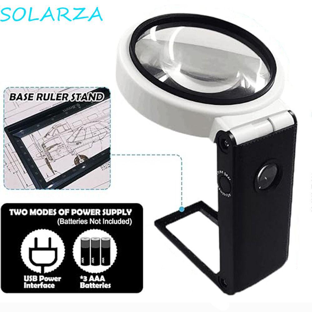 Kính lúp SOLARZA có chân đế đèn, Kính lúp chiếu sáng LED cầm tay thiết kế gấp, Dễ sử dụng 6X 25X 2UV