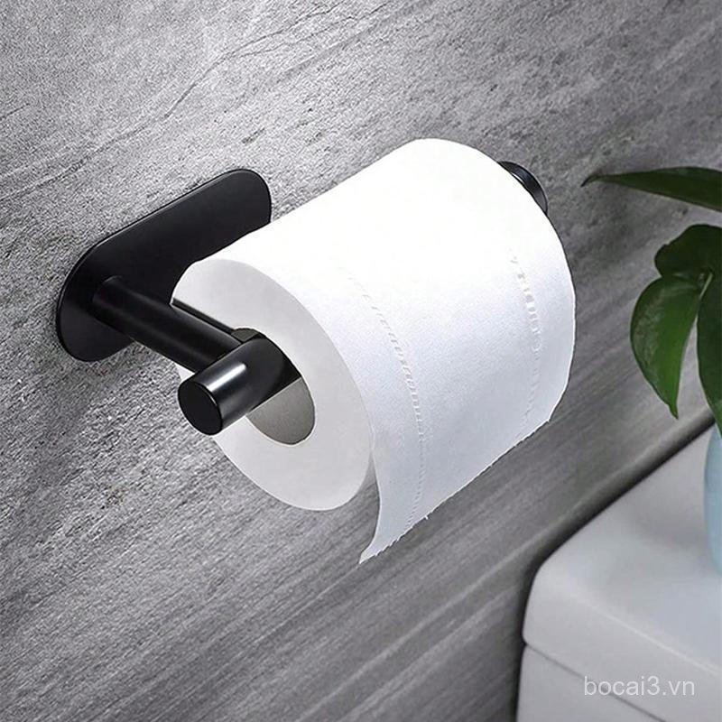 Black Wall Mounted Toilet Paper Holder, 1 Count Self Adhesive Stainless Steel Roll Paper Dispenser, 