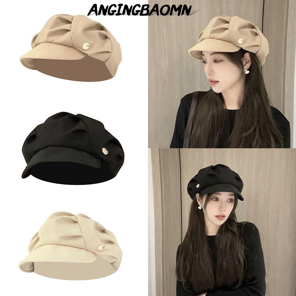 Mũ hình bát giác ANGINGBAOMN, Mũ Newsboy thoáng khí chống gió, Mũ nồi xếp ly màu trơn xếp ly thời tr