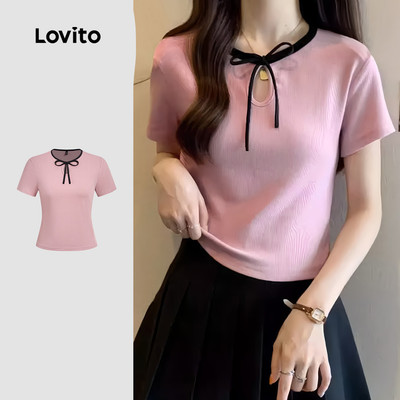 Áo thun nữ Lovito hồng xuân hè ghép nối màu sắc phong cách thường ngày L189ED072
